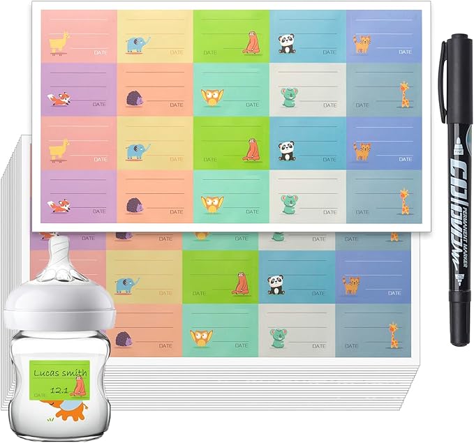 Waterproof Baby Bottle Label for Daycare Supplies,400PCS Removable Freezer Labels for Baby Food Containers, Breast Milk, Lunch Boxes, Organizing, Date Stickers to Write on-Sticky and Easy Peel Off