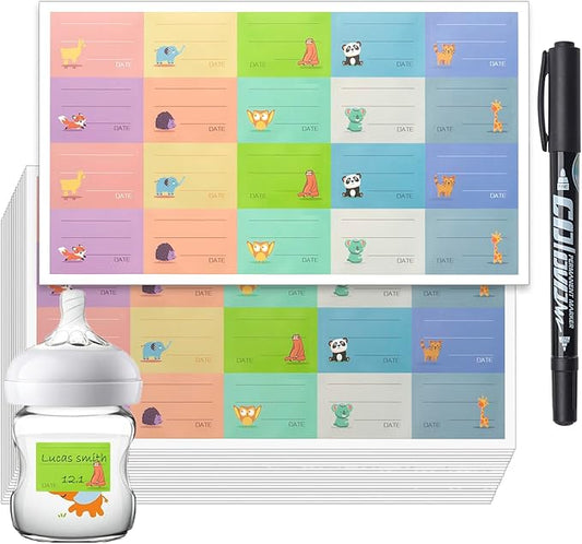 Waterproof Baby Bottle Label for Daycare Supplies,400PCS Removable Freezer Labels for Baby Food Containers, Breast Milk, Lunch Boxes, Organizing, Date Stickers to Write on-Sticky and Easy Peel Off