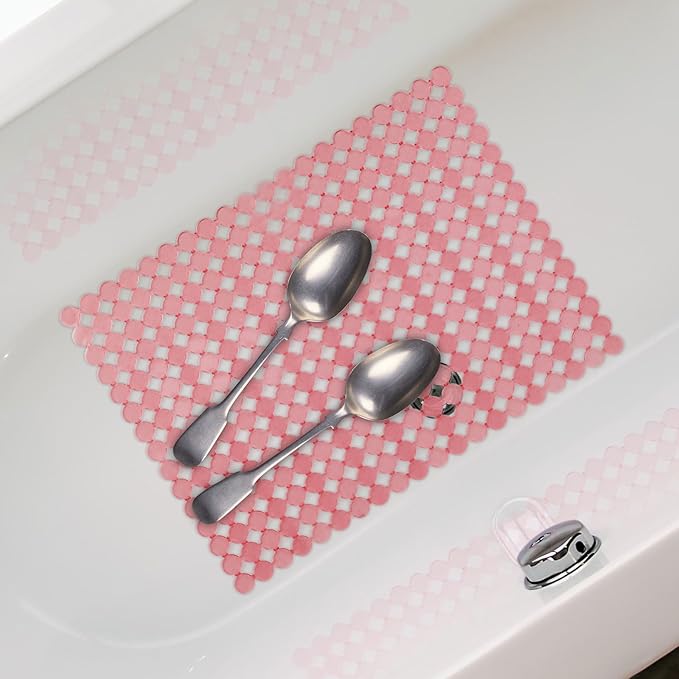 Qulable 2Pack Kitchen Sink Mat for Stainless Steel/Ceramic Sinks, PVC Eco-friendly Protectors for Bottom of Kitchen Sink, Adjustable, Fast Draining, Dots Design, 11.8x15.7 (Pink)