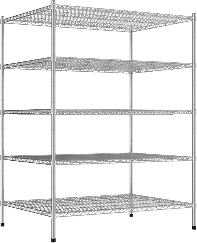 Commercial NSF Listed Chrome Stationary Wire Shelving Kit 36" x 48" x 64", with 5 Shelves Perfect for Warehouse, Walk-in Refrigerator, Freezer, Grocery Store, Restaurant, Dishroom