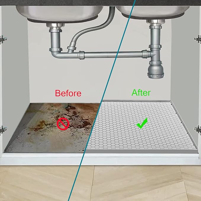 Jacooxi Under Sink Mat 31 x 22, Silicone Under Sink Liner for Kitchen Waterproof Bathroom Cabinet Mat, Light Grey