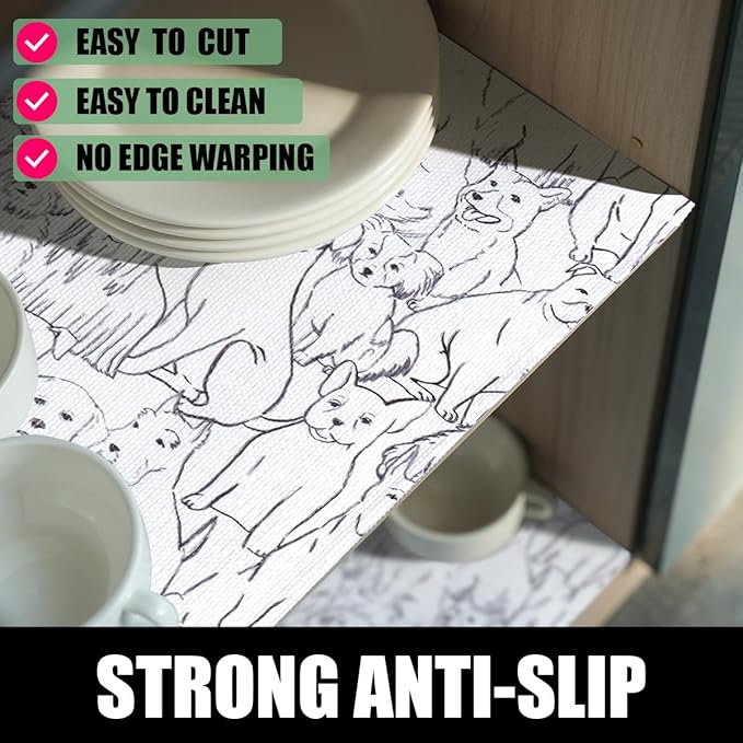 Amiitay Animal Shelf and Drawer Liner for Cabinets, 12IN x 20FT Non-Adhesive and Strong Non-Slip Dog Shelf Cabinet Drawer Liners for Kitchen, Waterproof Cupboard Liners,Easy to Clean