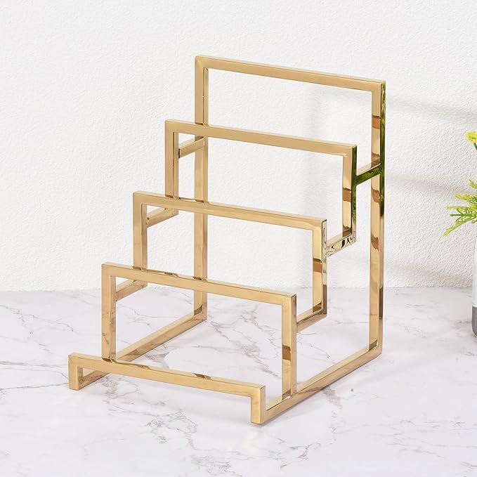 uxcell Clutch Purse Display Stand 4 Layer Wallet Display Rack Metal Clutch Holder Riser for Home Retail Store Supplies - Gold
