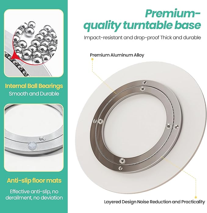 19.7" Lazy Susan Turntable – 360° Sinteredstone Silent Anti-Slip Turntable, Table Top Centerpiece for Kitchen, Pantry, Spice Rack, Refrigerator & Dining Table, White