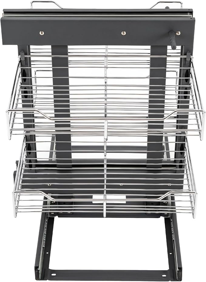 Bepritm Corner Pull Out Organizer, 2 Tier Kitchen Cabinet Organizer Left/Right Pull-Out with 4 Adjustable Baskets, Chrome Carbon Steel Slide Out Storage Organizers (Style B)