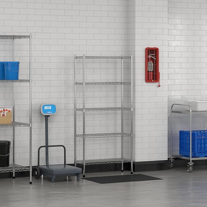 Commercial NSF Listed Chrome Stationary Wire Shelving Kit 12" x 30" x 64", with 5 Shelves Perfect for Warehouse, Walk-in Refrigerator, Freezer, Grocery Store, Restaurant, Dishroom