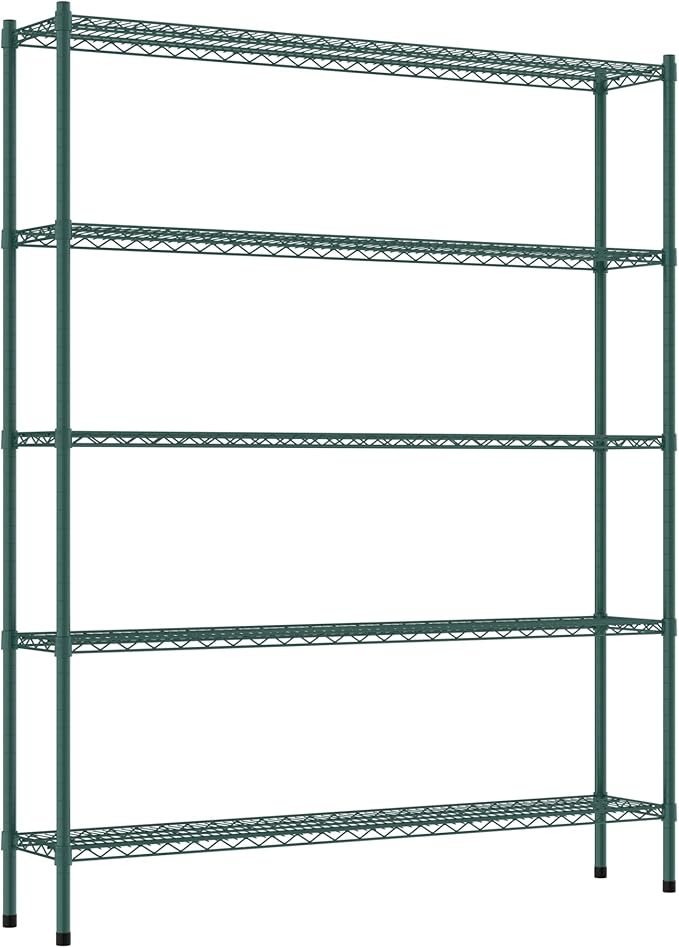 Commercial NSF Listed Green Epoxy Stationary Wire Shelving Kit 12" x 60" x 74", with 5 Shelves Perfect for Warehouse, Walk-in Refrigerator, Freezer, Grocery Store, Restaurant, Dishroom