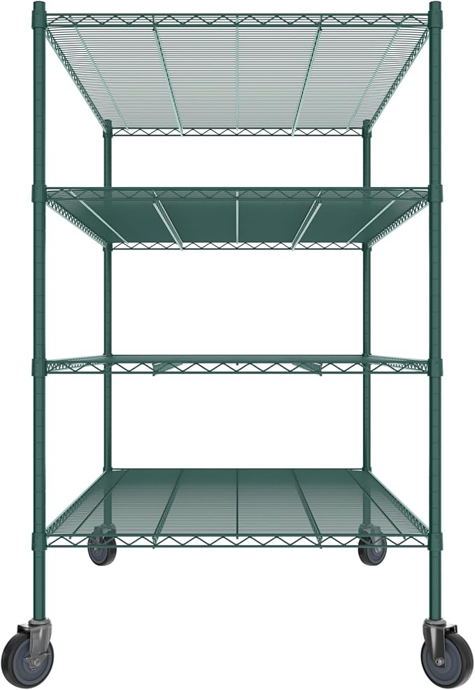 Commercial NSF Listed Green Epoxy Mobile Wire Shelving Kit 36" x 60" x 60", with 4 Shelves Perfect for Warehouse, Walk-in Refrigerator, Freezer, Grocery Store, Restaurant, Dishroom