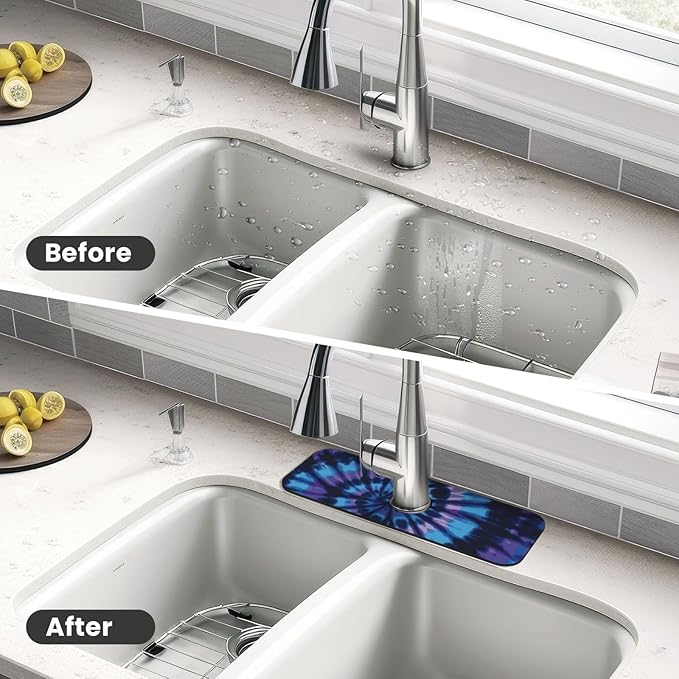 Tie Dye Blue Purple 15" X 5.5" Kitchen Sink Splash Guard Faucet Faucet Guard Draining Mat Sink Splash Guard Faucet Kitchen Bathroom