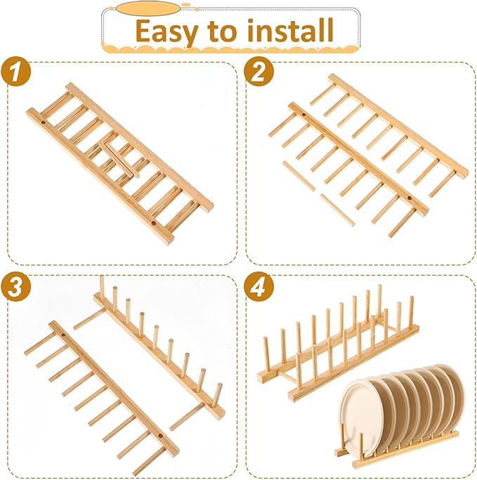 5 Pcs Bamboo Dish Racks, 8 Slots, Vertical Drainer, Plate Drying Stand Holder, Kitchen Cabinet Organizer for Dish, Pot Lids, Plates, Cups, and Cutting Boards and Books