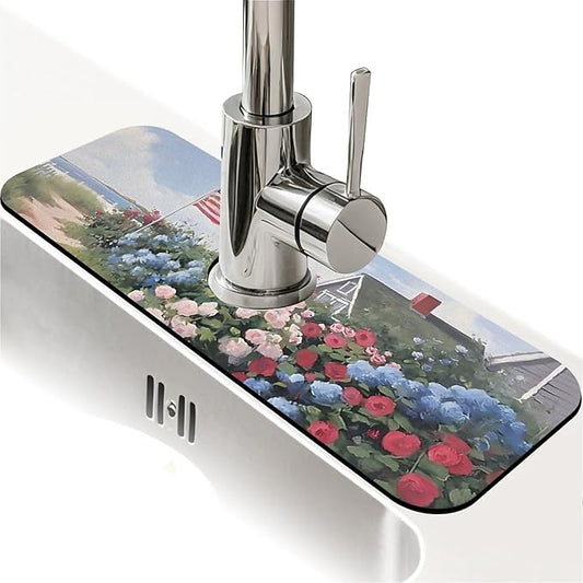 Kitchen Sink Splash Guard，beach house Faucet Mat Sink Gadgets-Super Absorbent Fast Drying Mat Drip Catcher for Kitchen, Bathroom,Sink Mat, Dish Drying Mat, Bathroom(15" X 5.5" )