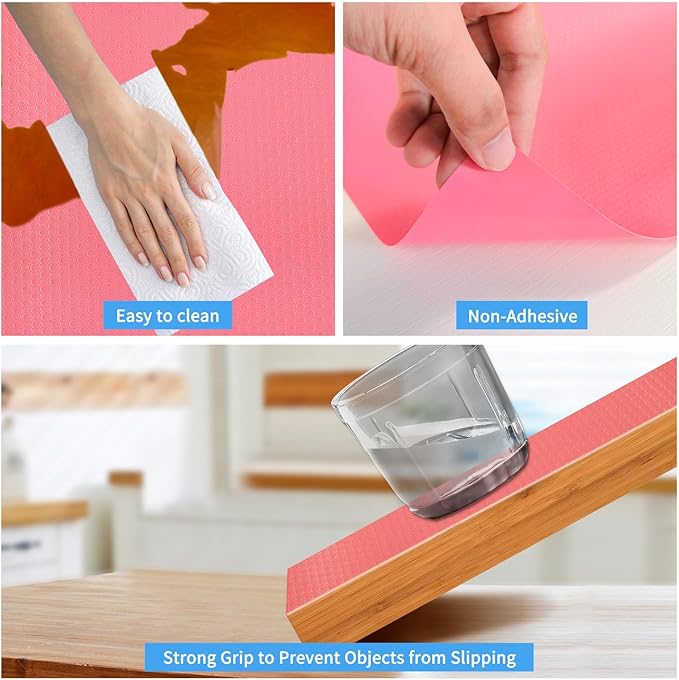 Bloss Shelf Liners，Non Adhesive EVA Drawer Mat Liners Roll for Bathroom,Kitchen,Desks,Deco Shelves 17.7×177 inch-Pink