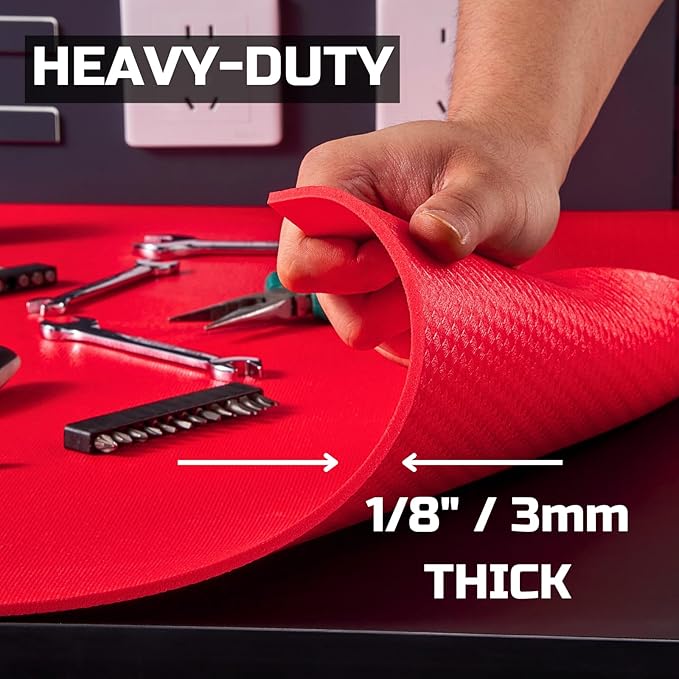 ONREVA Tool Box Liner 16 inch Wide x 18 Ft Large, Toolbox Drawer Liners, Heavy Duty Shelf Rubber Mat, Non Slip Pad Organizer for Rolling Tool Chest Drawers, Cabinet, Workbench, Red