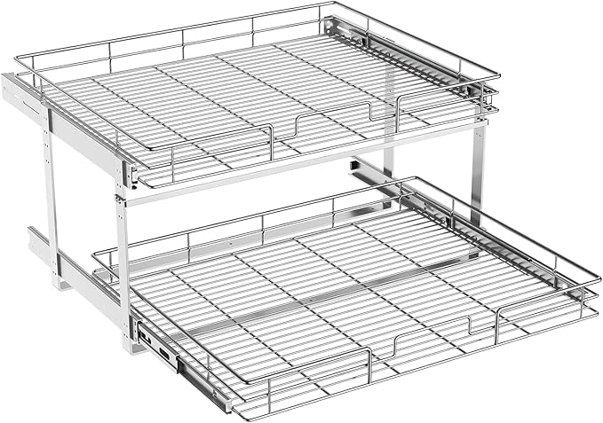 ROOMTEC Pull Out Cabinet Organizer (28½"W x 21½"D),2 Tier Pull Out Storage Shelf Drawer Basket,Sliding Shelves for Base Cabinet Organization in Kitchen, Bathroom, Pantry