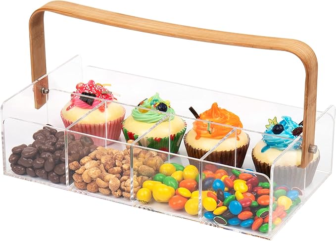 Mind Reader Tea Bag Organizer, Tea Station, Countertop, Caddy, Rayon from Bamboo and Acrylic, 11.75"L x 6"W x 6"H, Brown