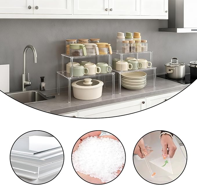 2Pack 2-Tier Acrylic Spice Rack, Spice Rack Organizer for Cabinet, Stackable Clear Shelves for Kitchen Pantry Storage