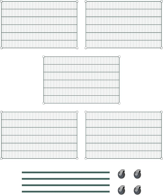 Commercial NSF Listed Green Epoxy Mobile Wire Shelving Kit 30" x 48" x 60", with 5 Shelves Perfect for Warehouse, Walk-in Refrigerator, Freezer, Grocery Store, Restaurant, Dishroom