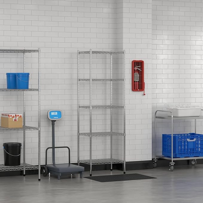 Commercial NSF Listed Chrome Stationary Wire Shelving Kit 18" x 24" x 74", with 5 Shelves Perfect for Warehouse, Walk-in Refrigerator, Freezer, Grocery Store, Restaurant, Dishroom