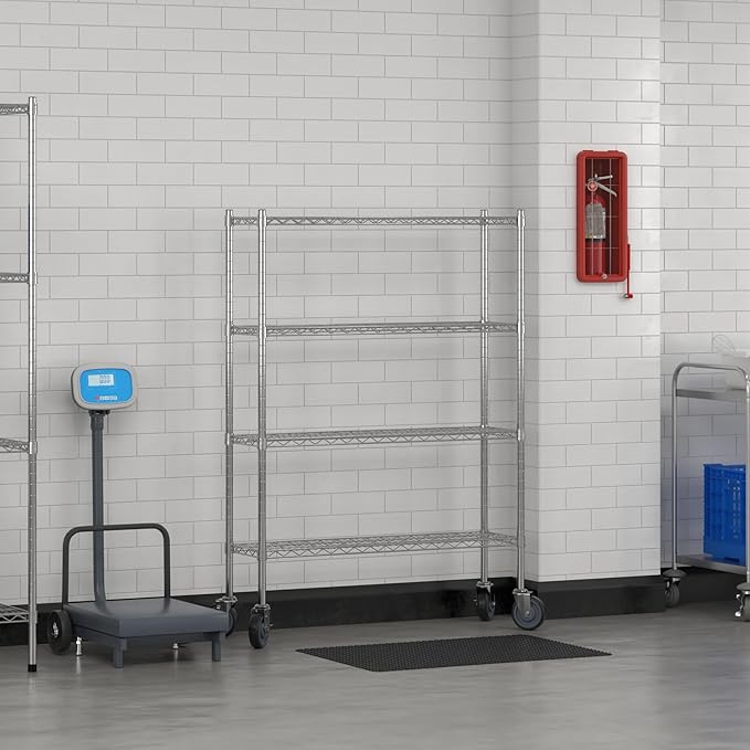 Commercial NSF Listed Chrome Mobile Wire Shelving Kit 12" x 42" x 60", with 4 Shelves Perfect for Warehouse, Walk-in Refrigerator, Freezer, Grocery Store, Restaurant, Dishroom