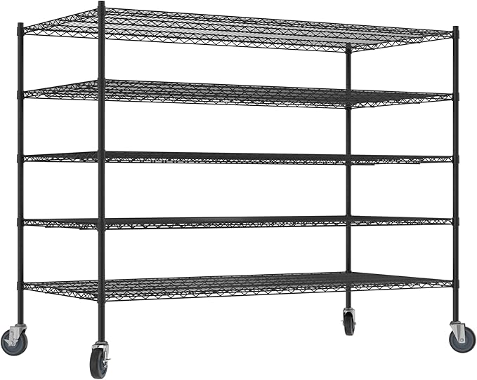 Commercial NSF Listed Black Epoxy Mobile Wire Shelving Kit 36" x 72" x 60", with 5 Shelves Perfect for Warehouse, Walk-in Refrigerator, Freezer, Grocery Store, Restaurant, Dishroom
