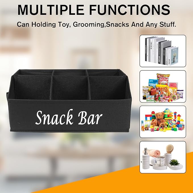 Snack Organizer for Countertop, Large Snack Bar Station with Handles, 6 Compartment Snack Bar Organizer for Pantry, Cabinet, Kitchen, Candy, Chips