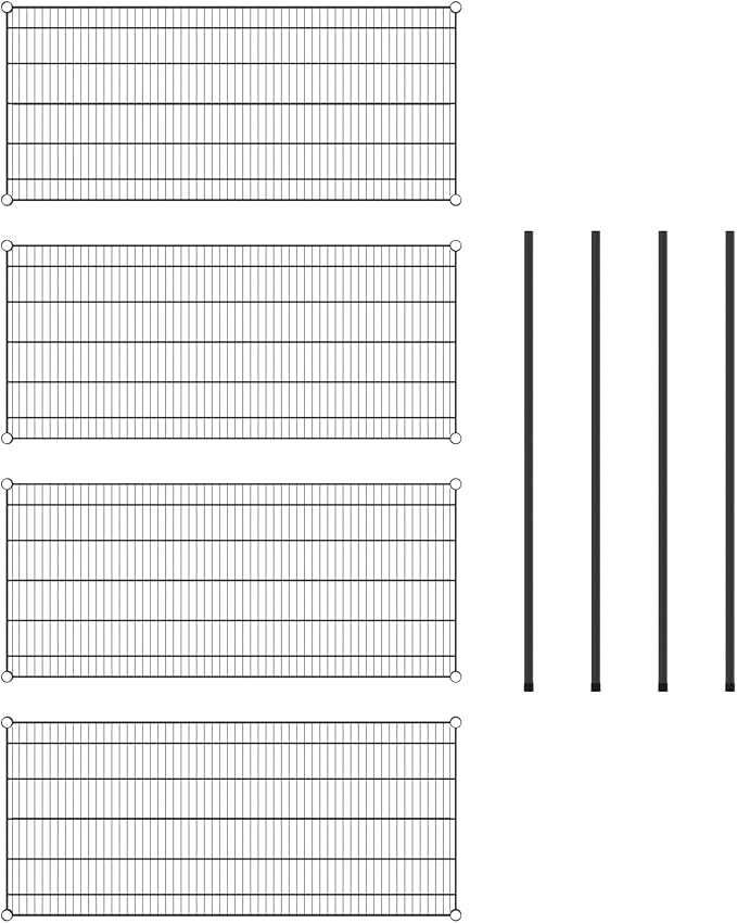 Commercial NSF Listed Black Epoxy Stationary Wire Shelving Kit 24" x 54" x 54", with 4 Shelves Perfect for Warehouse, Walk-in Refrigerator, Freezer, Grocery Store, Restaurant, Dishroom