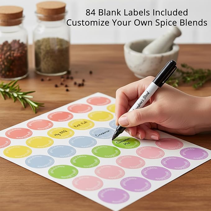 672 Color-Coded Spice Labels with A–Z Index – Waterproof & Oil-Resistant Preprinted Round Stickers for Kitchen Jars – 1.2" Pantry Labels for Spices, Seasonings, and Herbs – Modern Color Style