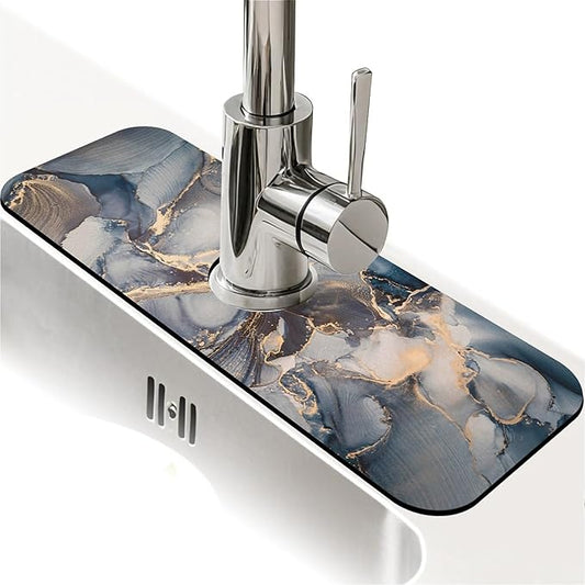 Kitchen Sink Splash Guard，Light grayish blue marble Faucet Mat Sink Gadgets-Super Absorbent Fast Drying Mat Drip Catcher for Kitchen, Bathroom,Sink Mat, Dish Drying Mat, Bathroom(15" X 5.5" )