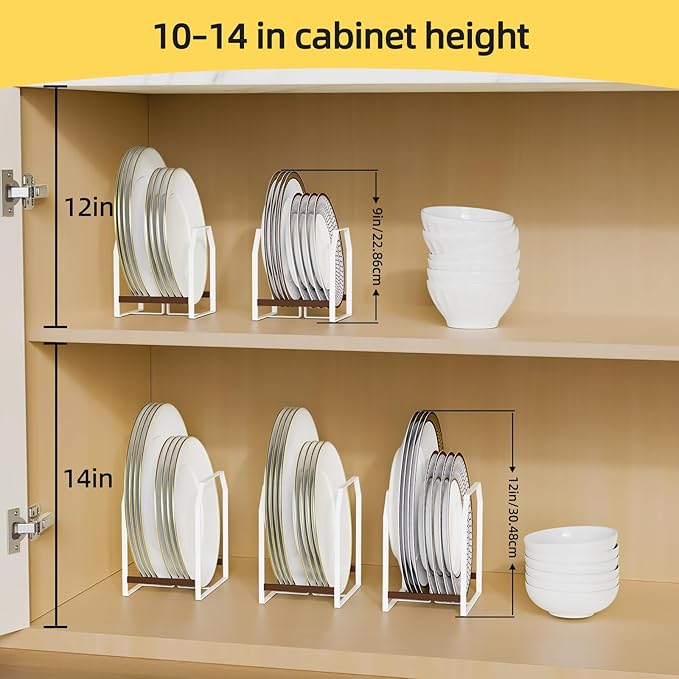4 Pack Plate Organizer for Cabinet, Arched Dish Holder Metal Rack for Cupboard, Space Saver Dish Storage Rack, Holds 612 Inch Plates, 2 Large 2 Small, White
