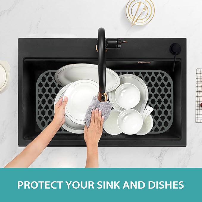SAMSIER Sink Protectors for Kitchen Sink, Kitchen Sink Accessory - Silicone Mats Grid for Stainless Steel Strainer Bottom of Farmhouse Porcelain sinks (30”x14”)