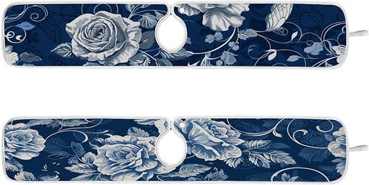 2 PCS Kitchen Sink Splash Guard 30 Inch Faucet Mat for Kitchen Sink Bathroom Sink Faucet Absorbing Drip Drain Mat Pad Microfiber Soft Washable Navy Blue Roses and Butterflies