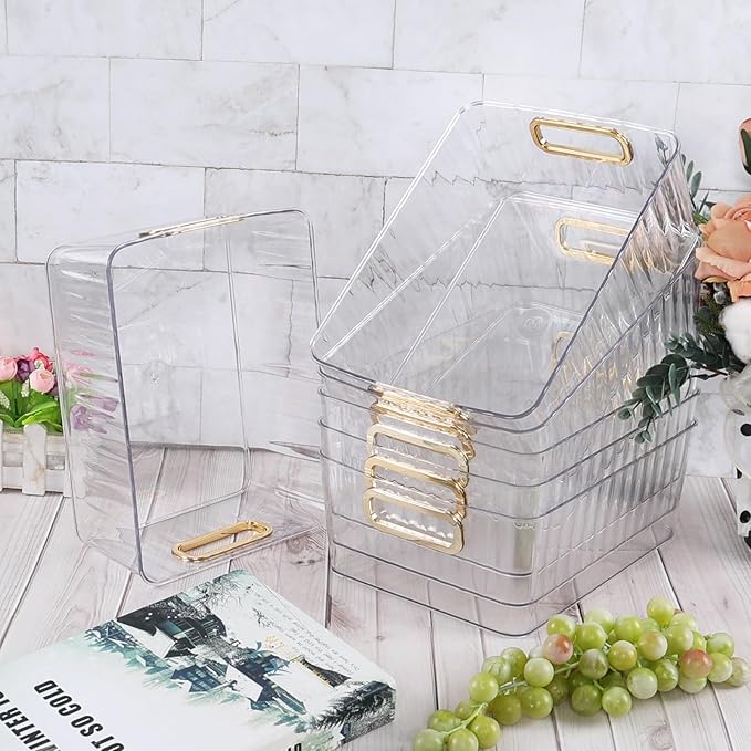 Clear Plastic Organizing Bins, Plastic Pantry Storage Baskets for Fridge, 6-Packs
