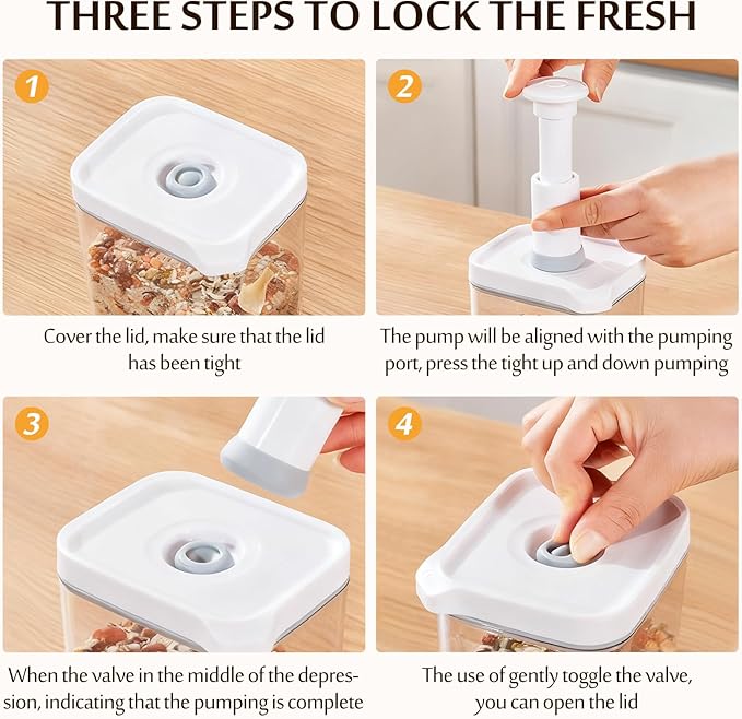 Airtight Food Storage Container Sets with Manual Pump, Kitchen Pantry, Extend Food Freshness, Dishwasher, Freezer and Microwave Safe (4 Pack)