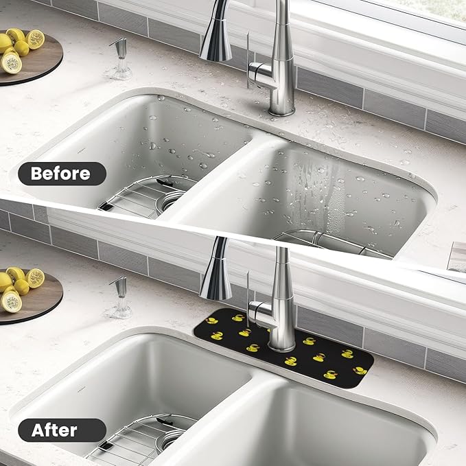 Duck Ducky Sunglasses Yellow Kitchen Sink Splash Guard Faucet Mat Super Absorbent Fast Drying Mat Sink Gadgets-Fast Drying Pad Sink Mat For Kitchen Bathroom (15" X 5.5" )