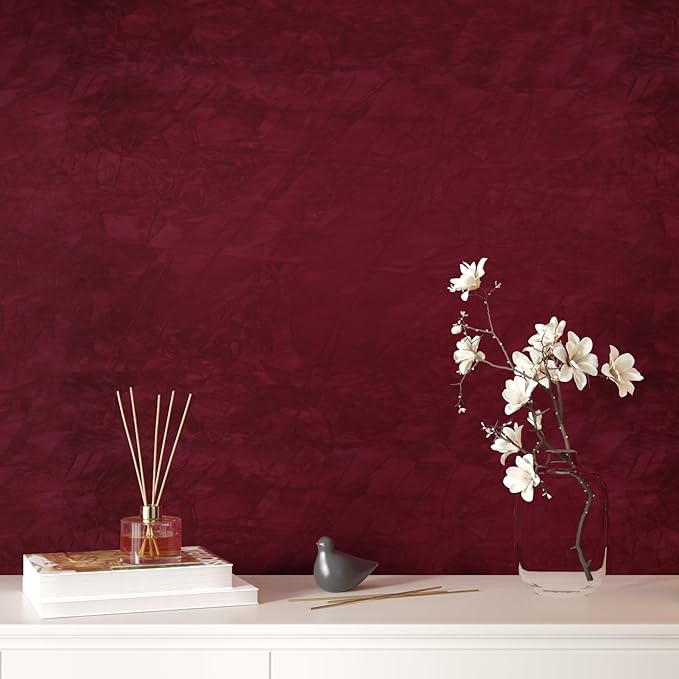 CHIHUT 12''x100'' Dark Red Self Adhesive Velvet Flocking Liner Sheet Soft Velvet Flock Contact Paper for Jewelry Colored Thick Fabric Wallpaper Peel and Stick Velvet Lining for Drawers DIY Projects