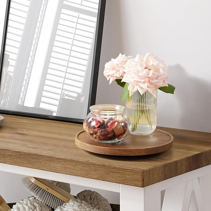 2 Pack 10“ Acacia Wood Lazy Susan Turntable Organizer for Cabinet - Round Wooden Lazy Susan Organization and Storage for Pantry Table Kitchen Countertop Cupboard Coffee Bar Farmhouse Decor