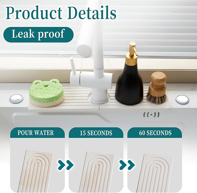 ODE TO ORDER Stone Faucet Mat for Kitchen Sink Bathroom Counter, 15.7 Inch White Diatomite Water-Absorbing Drying Stone Mat, Sink Stone Tray Protector,Prevent Moisture Sink Splash Guard