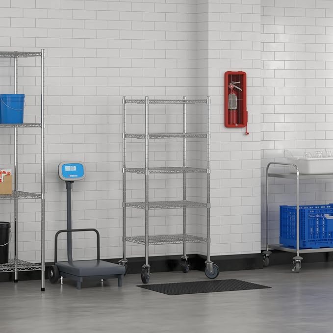 Commercial NSF Listed Chrome Mobile Wire Shelving Kit 18" x 24" x 60", with 5 Shelves Perfect for Warehouse, Walk-in Refrigerator, Freezer, Grocery Store, Restaurant, Dishroom