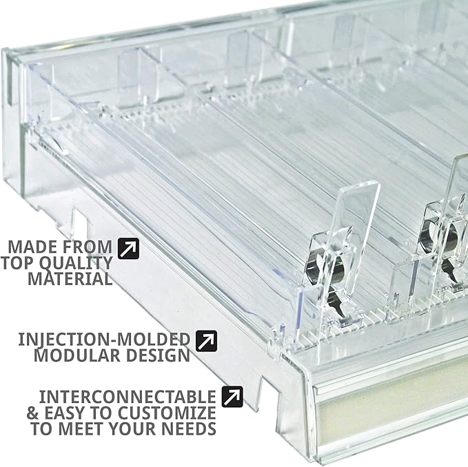 Azar Displays 225830-SHORT-CLR Adjustable Short Divider Bin Cosmetic Tray with Pushers - Customize Slot Size to Product, Clear 2-Pack