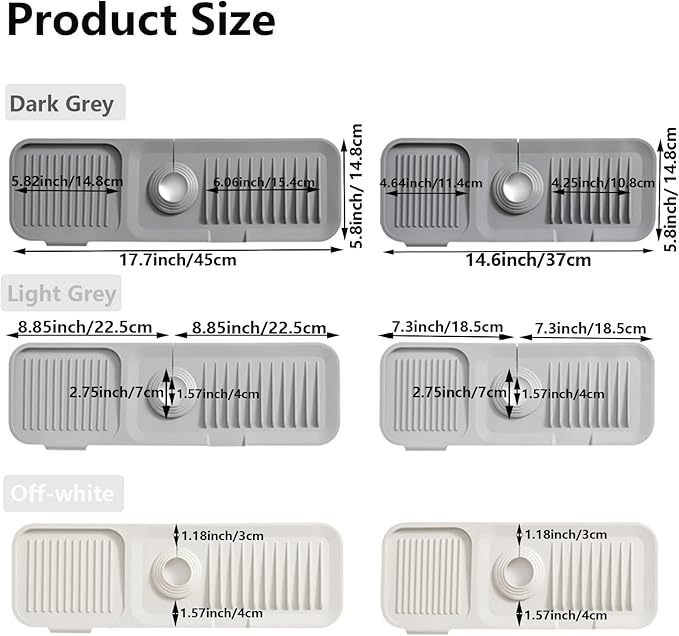 MOODKEY Kitchen Sink Splash Guard Sponge Holder - Silicone Faucet Drip Catcher Tray - Sink Protector - Fits Faucet Tube within 2.5" (Light Grey, 14.6")