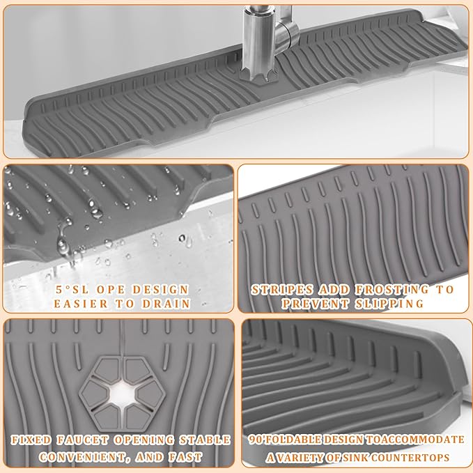 XAUXAGL 30 Inch Sink Splash Guard,Longer Silicone Sink Mat for Kitchen Bathroom,Kitchen Faucet,Silicone Sink Faucet Mat Splash Guard, Drip Protector Splash Countertop (Grey)