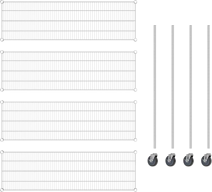 Commercial NSF Listed Chrome Mobile Wire Shelving Kit 18" x 60" x 60", with 4 Shelves Perfect for Warehouse, Walk-in Refrigerator, Freezer, Grocery Store, Restaurant, Dishroom