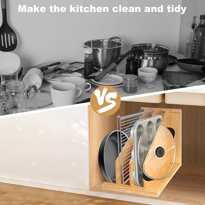 【2-Pack】 Upgraded Tray Dividers for Cabinets,15in Hx22in Dx12in W, Kitchen Cabinet Tray Divider for Pans, Lids, Pot And Pan, Cookie Sheet. with 3 Dividers,Keeping The Kitchen Organized (2)