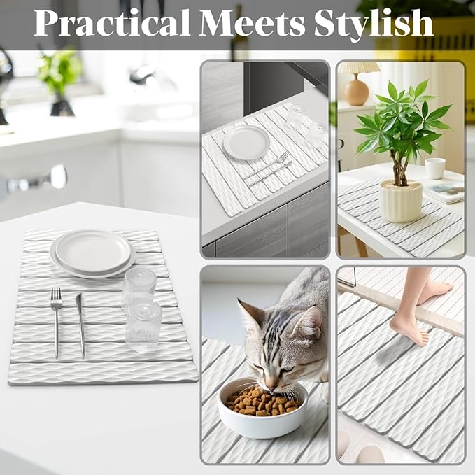 Stone Dish Drying Mats for Kitchen Counter, 24"(L)×16"(W), Fast Drying Collapsible Dish Drying Mat, Eco-Friendly Absorbent Diatomaceous Earth Mats for Match Any Countertop, Wave - Pattern