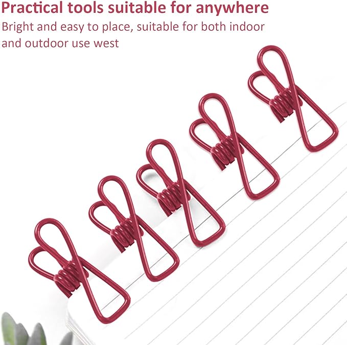 Multipurpose Metal Bag Clips - 2 Inch Colorful Sealer for Sealing Food, Paper Holder, Clothesline Clip for Laundry Hanging, Kitchen Bags (Red, 10PCS)