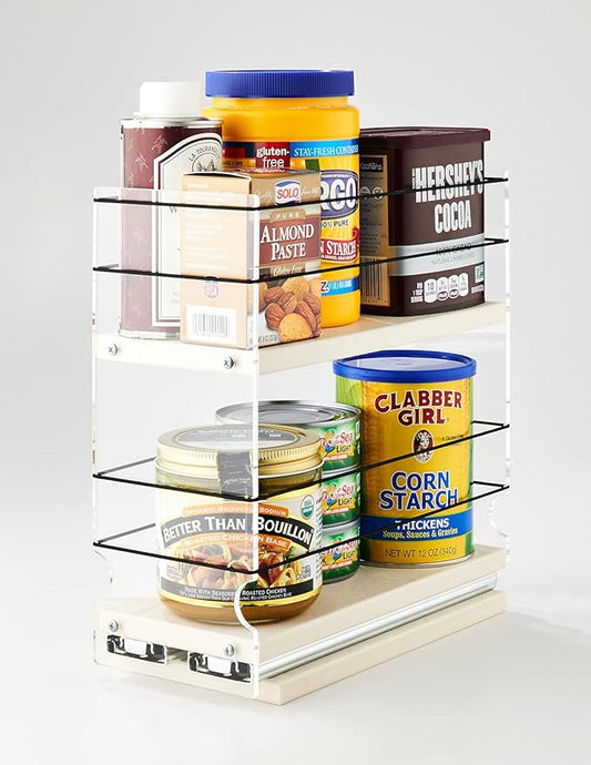 Vertical Spice - Sliding Spice Rack - Pull Out Spice Rack for Inside Cabinets, Sliding Shelves, Rack for Kitchen Cabinets - Made in USA - 2 Tier - 10.6" D x 4.6" W x 10.75" H(Cream, Fully Assembled)