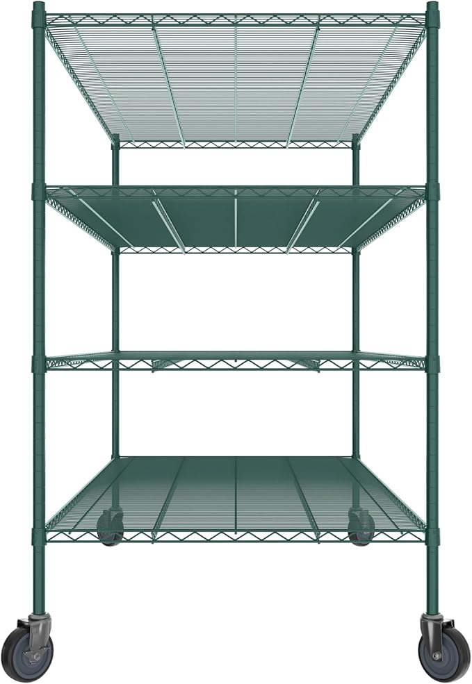 Commercial NSF Listed Green Epoxy Mobile Wire Shelving Kit 36" x 72" x 60", with 4 Shelves Perfect for Warehouse, Walk-in Refrigerator, Freezer, Grocery Store, Restaurant, Dishroom