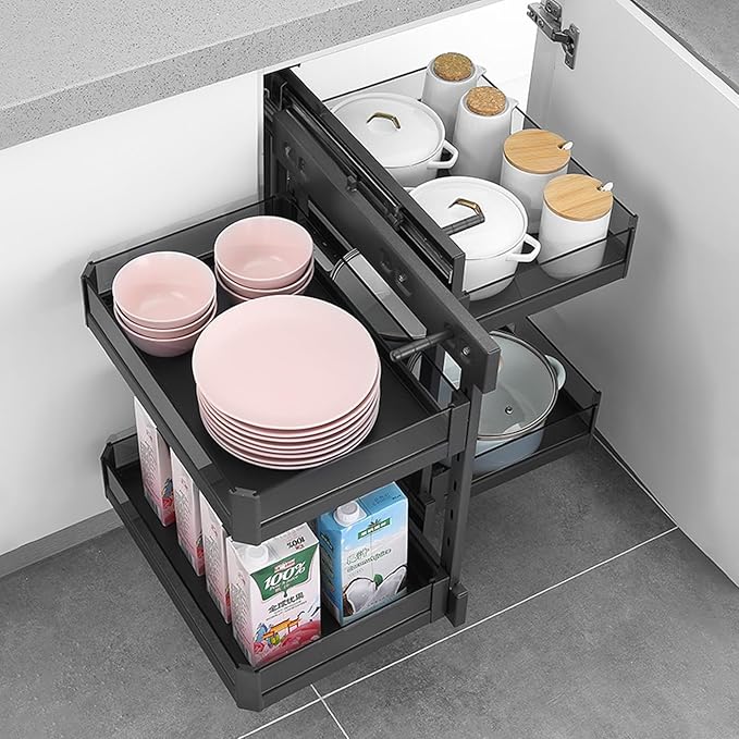 Gdrasuya10 Modern Blind Corner Cabinet Pull Out Organizer, 15" Opening Blind Cabinet Organizer 2 Tier Pull Out Shelf Organiser for Kitchen Cabinét Slide Out Organiser for Right or Left Open
