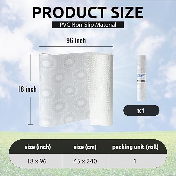 18X96 Inch Shelf Liner for Kitchen Cabinets, PVC Drawer Liner for Dresser Non-Slip Bathroom, Non-Adhesive Cabinet Liner Washable (White Circle)(1 Roll)
