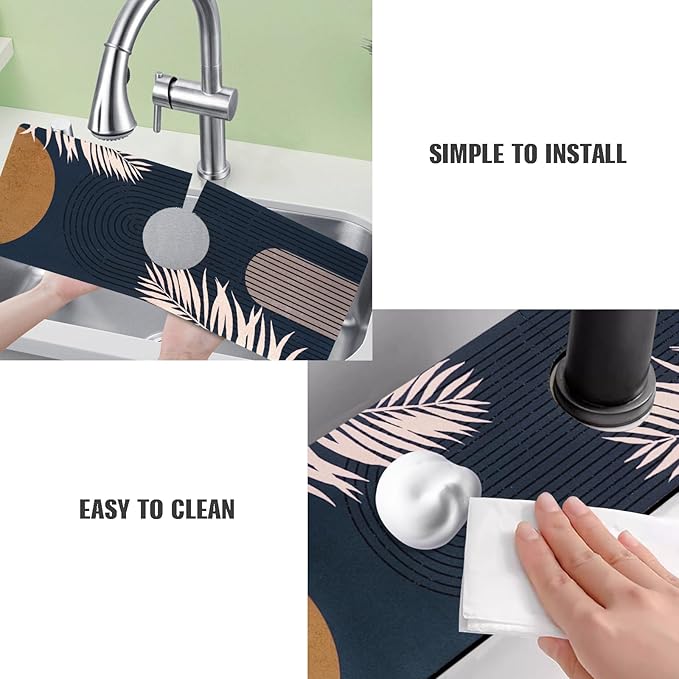 Sink Faucet Absorbing Mat, 2 Pack Drying Mat Around Faucet Sink Splash Guard Behind Faucet Sinkmat For Kitchen Bathroom Island Rv 24 * 5.5 Inch (60 * 14 cm)